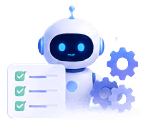 A robot working through a task checklist beside turning gears